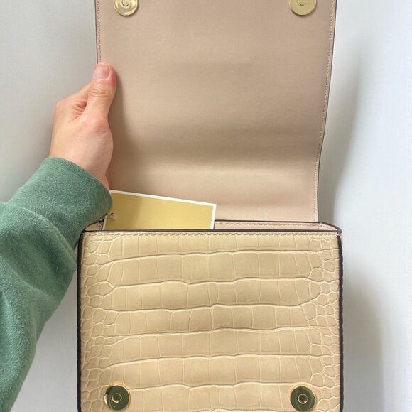 Michael Kors 35T1GKSF5E Kors Small Crocodile Embossed Flap Shoulder Bag in Buff - Picture 8 of 10